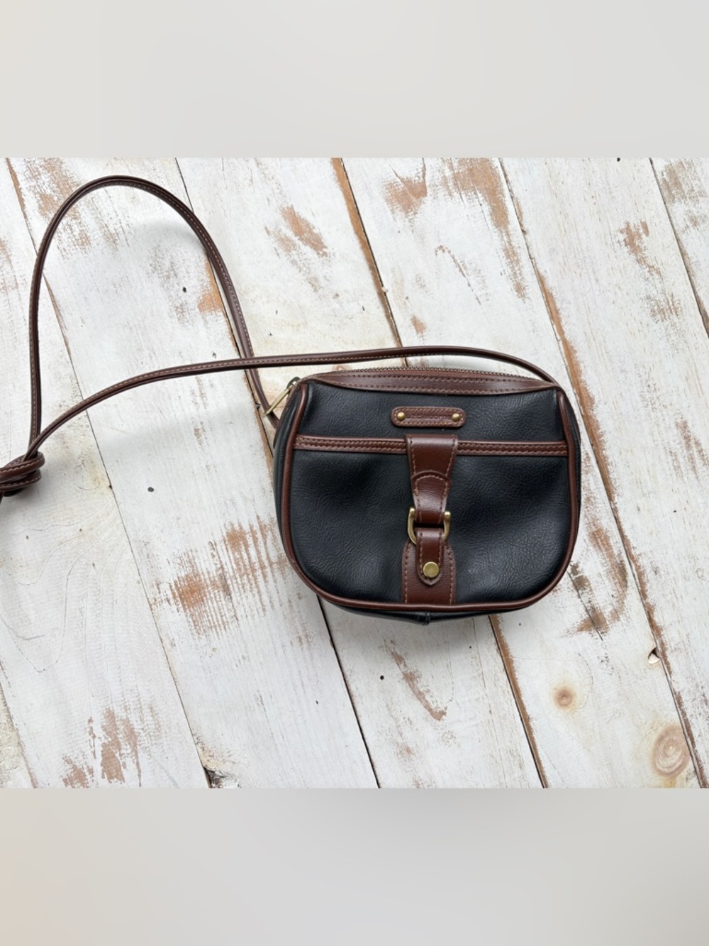 Vintage 90s LIZ CLAIBORNE faux leather mini purse crossbody two tone preppy EUC - Picture 10 of 10